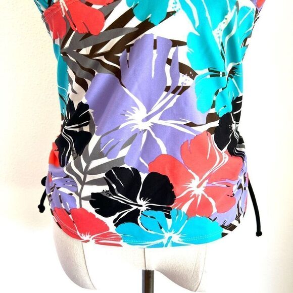 Magellan Sportswear Tropical Floral Tankini Top Size Small Orange Purple and Blu - Picture 3 of 7